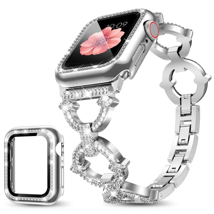 xDfind O-shaped Diamond Metal Watch Band with Tempered Film Integrated PC Cover, For Apple Watch Series 10 46mm