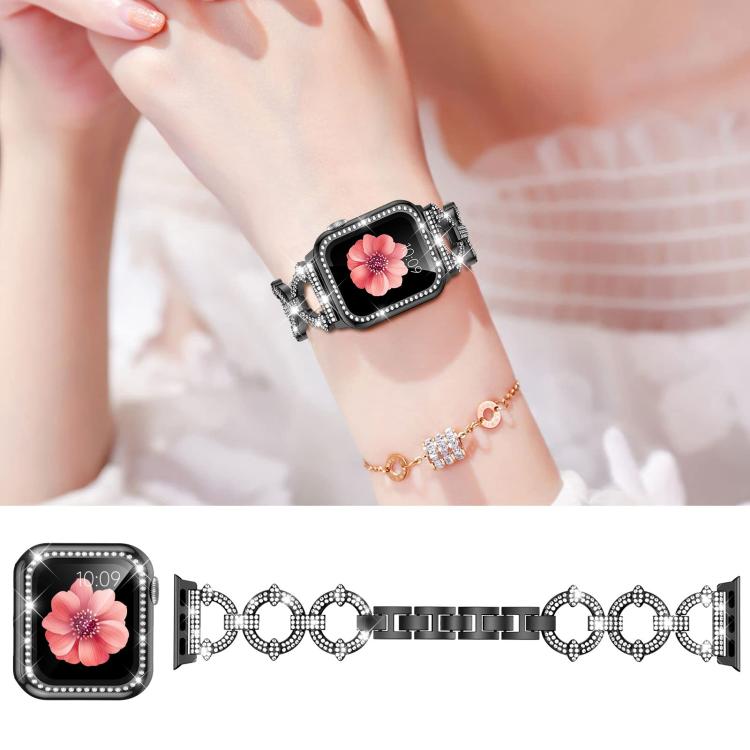 xDfind O-shaped Diamond Metal Watch Band with Tempered Film Integrated PC Cover, For Apple Watch Series 44mm