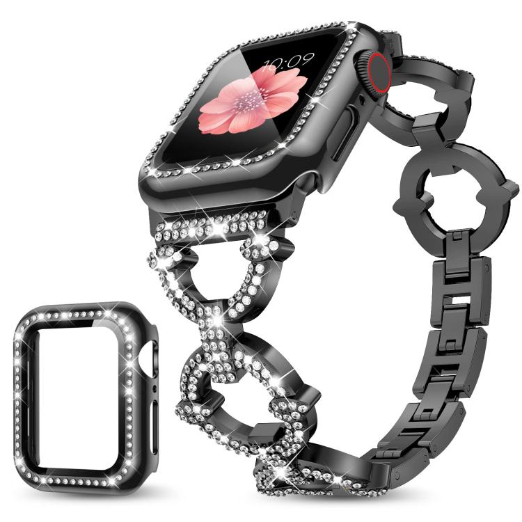 xDfind O-shaped Diamond Metal Watch Band with Tempered Film Integrated PC Cover, For Apple Watch Series 44mm