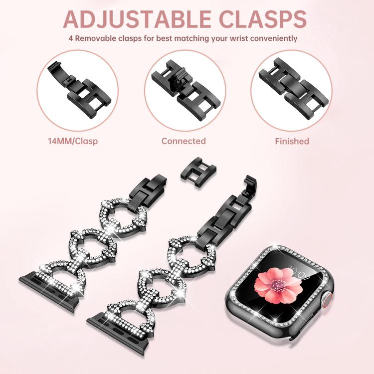 xDfind O-shaped Diamond Metal Watch Band with Tempered Film Integrated PC Cover, For Apple Watch Series 45mm