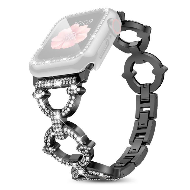 xDfind O-shaped Diamond Metal Watch Band with Tempered Film Integrated PC Cover, For Apple Watch Series 41mm