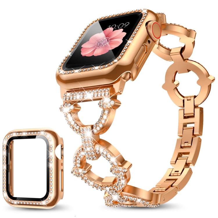 xDfind O-shaped Diamond Metal Watch Band with Tempered Film Integrated PC Cover, For Apple Watch Series 41mm