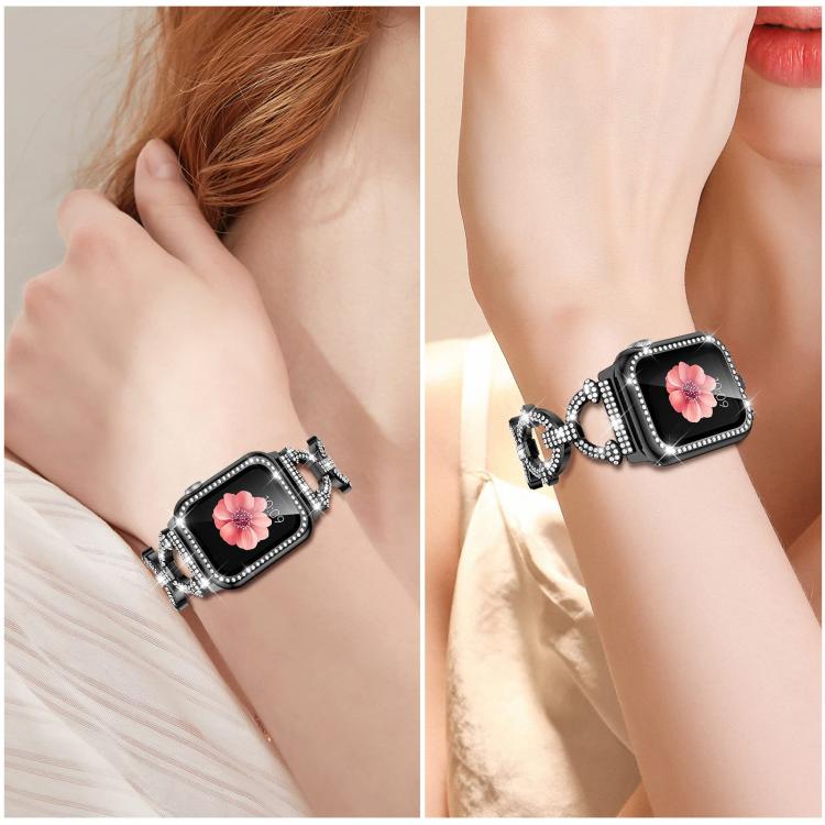 xDfind O-shaped Diamond Metal Watch Band with Tempered Film Integrated PC Cover, For Apple Watch Series 38mm