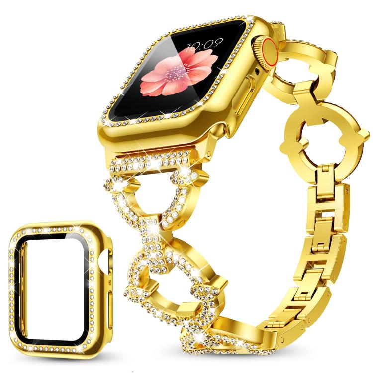 xDfind O-shaped Diamond Metal Watch Band with Tempered Film Integrated PC Cover, For Apple Watch Series 38mm