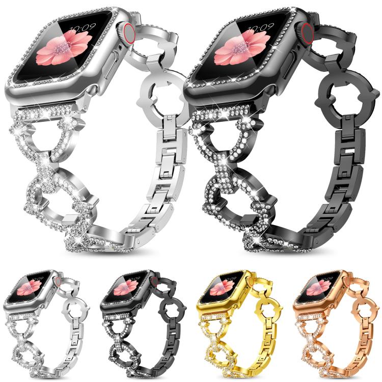 xDfind O-shaped Diamond Metal Watch Band with Tempered Film Integrated PC Cover, For Apple Watch Series 41mm