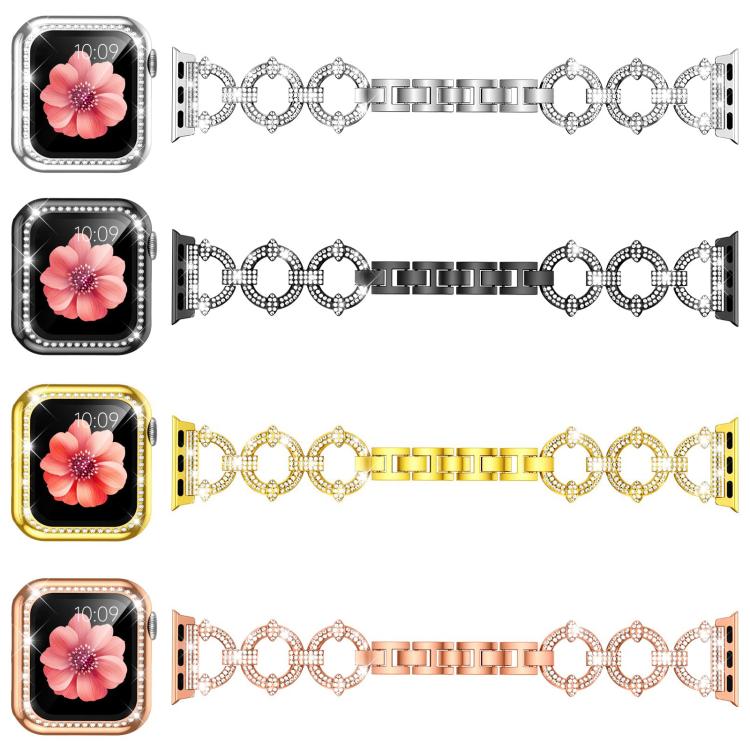 xDfind O-shaped Diamond Metal Watch Band with Tempered Film Integrated PC Cover, For Apple Watch Series 45mm