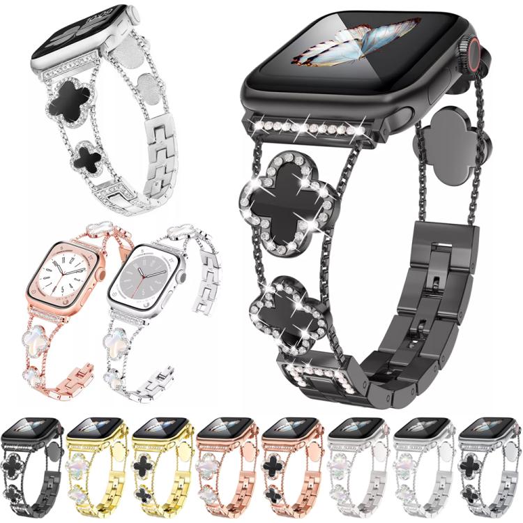 xDfind Four-leaf Clover Diamond Metal Watch Band, For Apple Watch 42 / 44 / 45 / 46 / 49mm