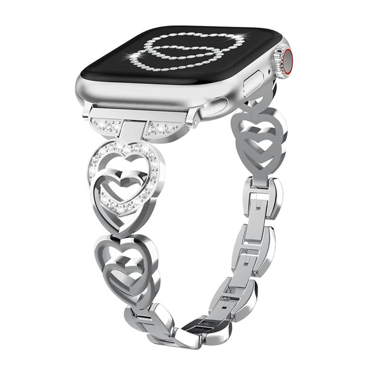 xDfind Double Heart Diamond Metal Watch Band, For Apple Watch 42 / 44 / 45 / 46 / 49mm