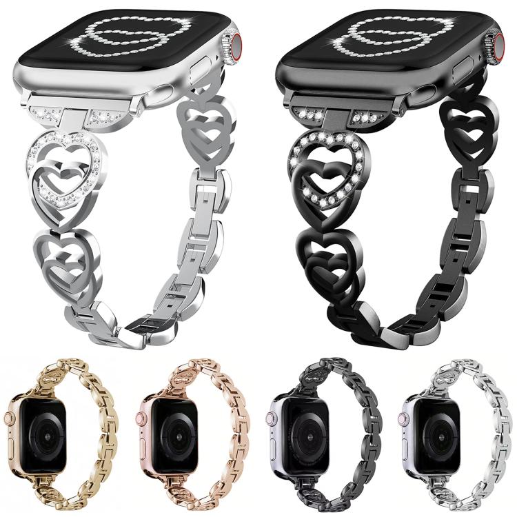 xDfind Double Heart Diamond Metal Watch Band, For Apple Watch 42 / 44 / 45 / 46 / 49mm