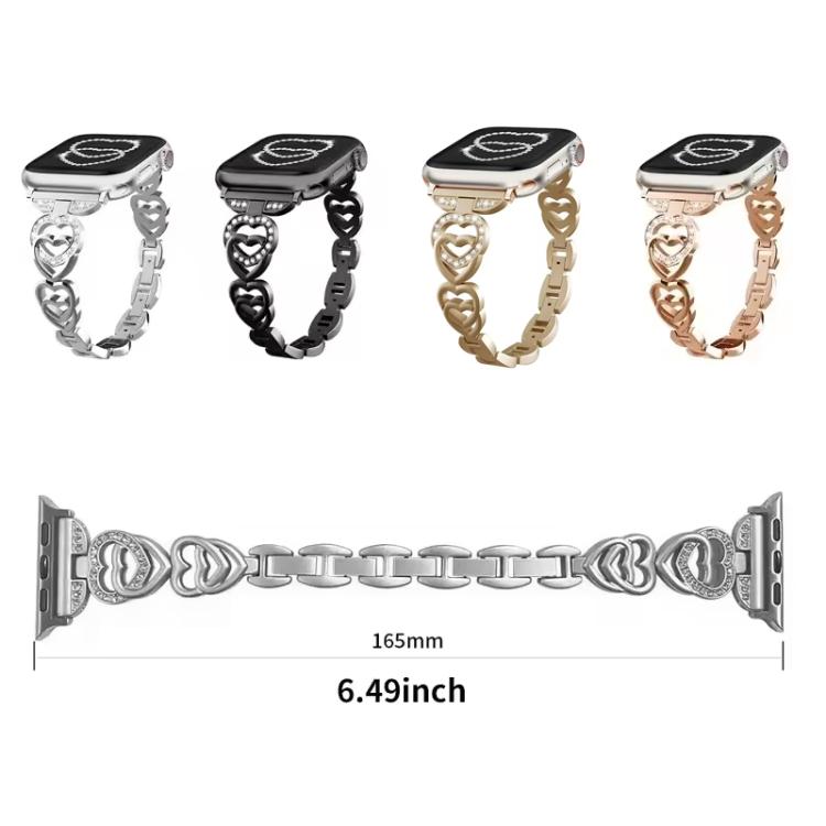 xDfind Double Heart Diamond Metal Watch Band, For Apple Watch 42 / 44 / 45 / 46 / 49mm