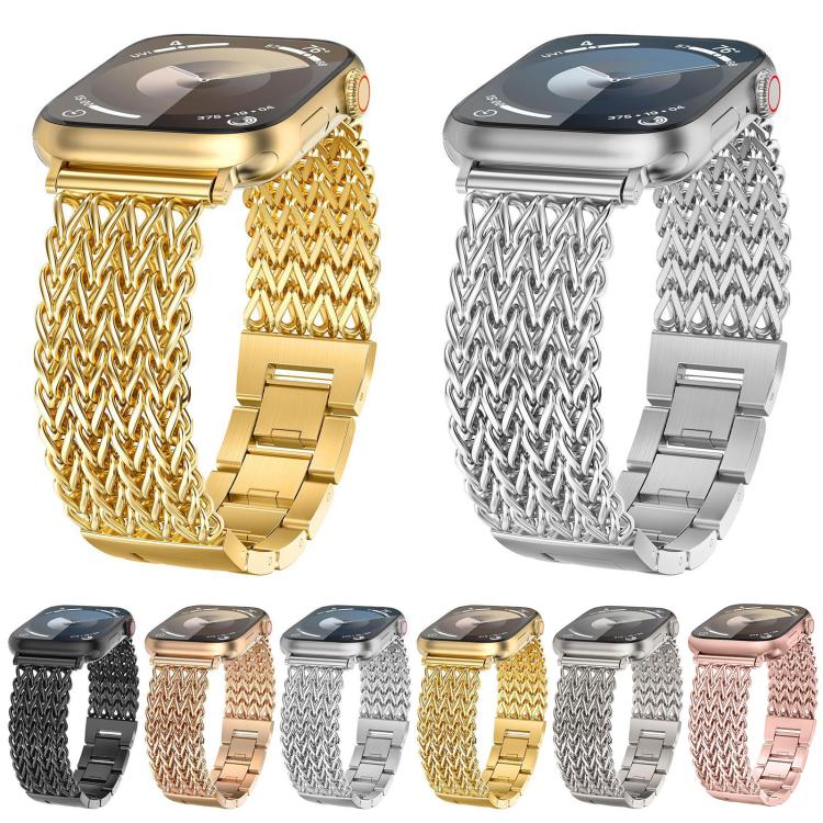 xDfind Herringbone Braided Stainless Steel Watch Band, For Apple Watch 42 / 44 / 45 / 46 / 49mm