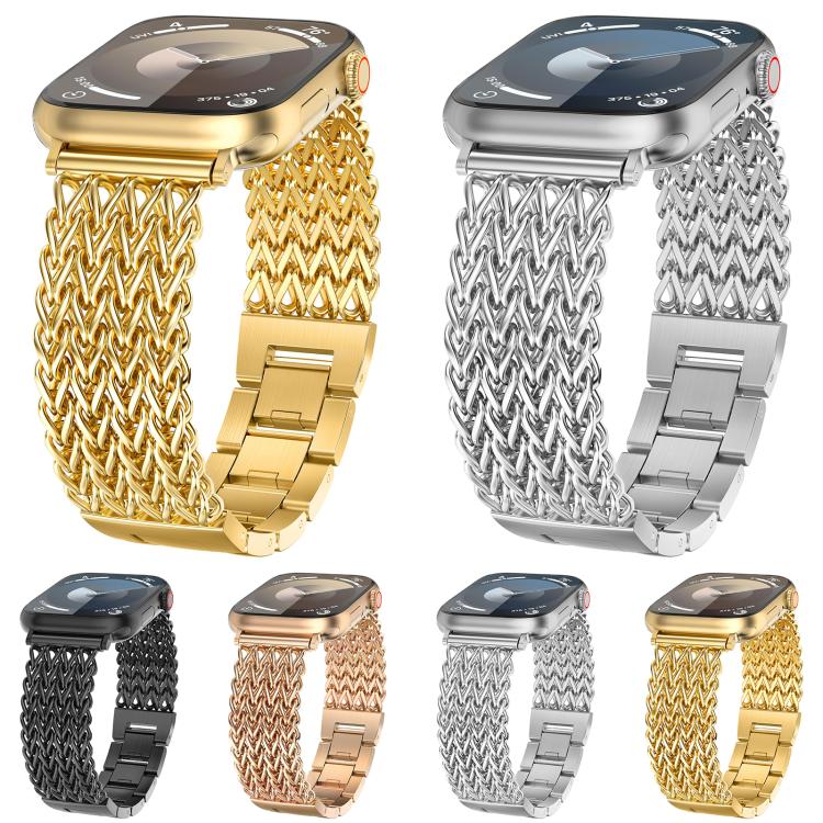 xDfind Herringbone Braided Stainless Steel Watch Band, For Apple Watch 42 / 44 / 45 / 46 / 49mm