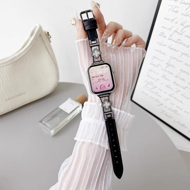 xDfind Four-leaf Clover Metal Hybrid Leather Watch Band, For Apple Watch 42 / 44 / 45 / 46 / 49mm
