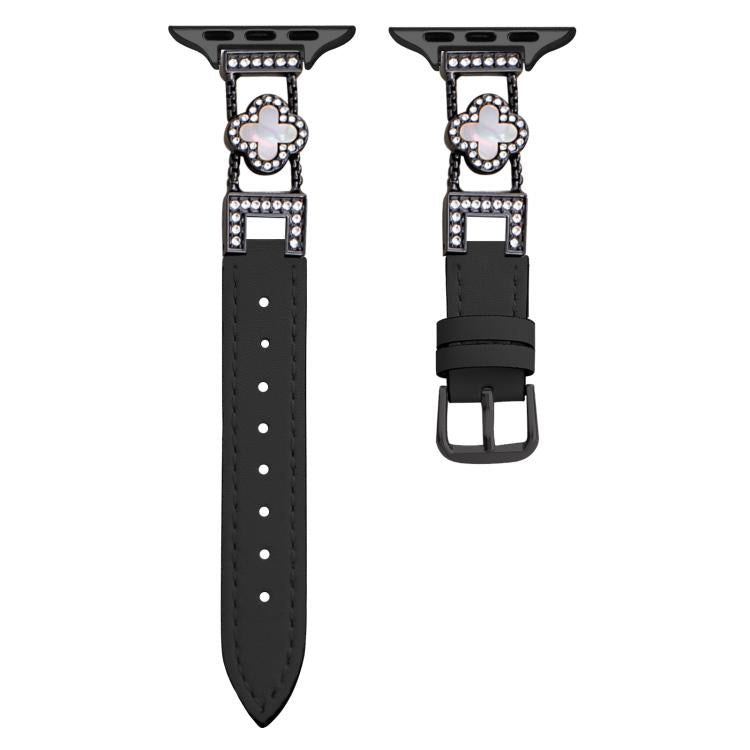 xDfind Four-leaf Clover Metal Hybrid Leather Watch Band, For Apple Watch 42 / 44 / 45 / 46 / 49mm