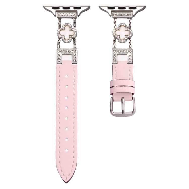 xDfind Four-leaf Clover Metal Hybrid Leather Watch Band, For Apple Watch 42 / 44 / 45 / 46 / 49mm