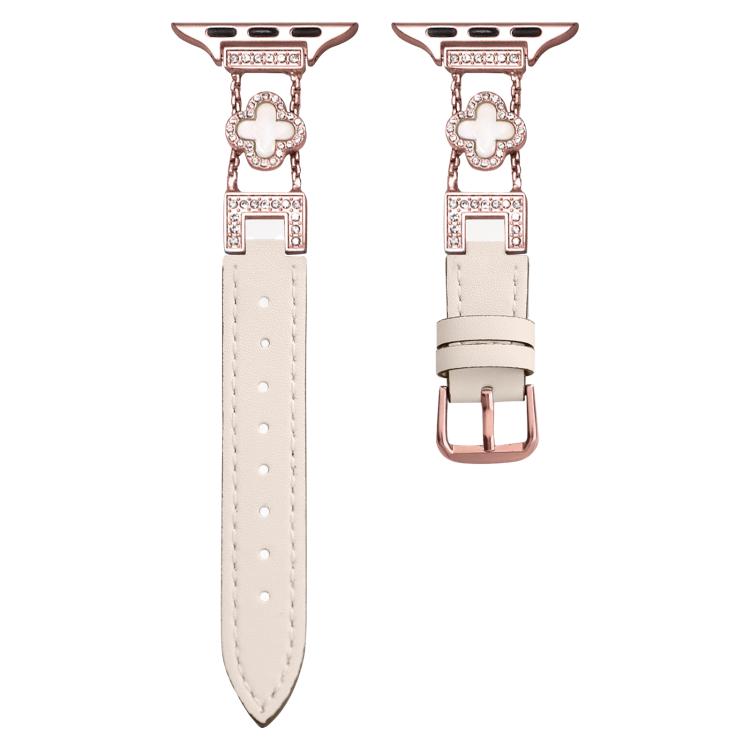 xDfind Four-leaf Clover Metal Hybrid Leather Watch Band, For Apple Watch 42 / 44 / 45 / 46 / 49mm