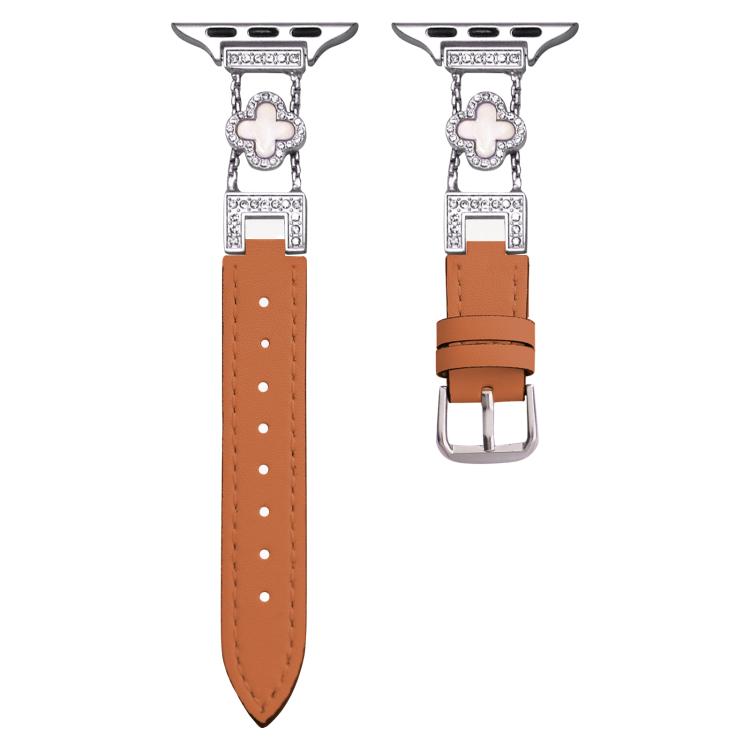 xDfind Four-leaf Clover Metal Hybrid Leather Watch Band, For Apple Watch 42 / 44 / 45 / 46 / 49mm