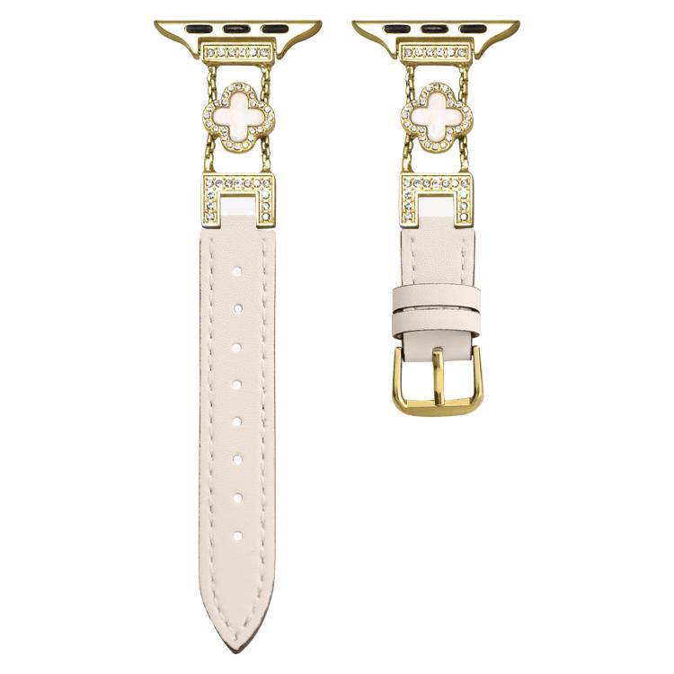 xDfind Four-leaf Clover Metal Hybrid Leather Watch Band, For Apple Watch 38 / 40 / 41 / S10 42mm