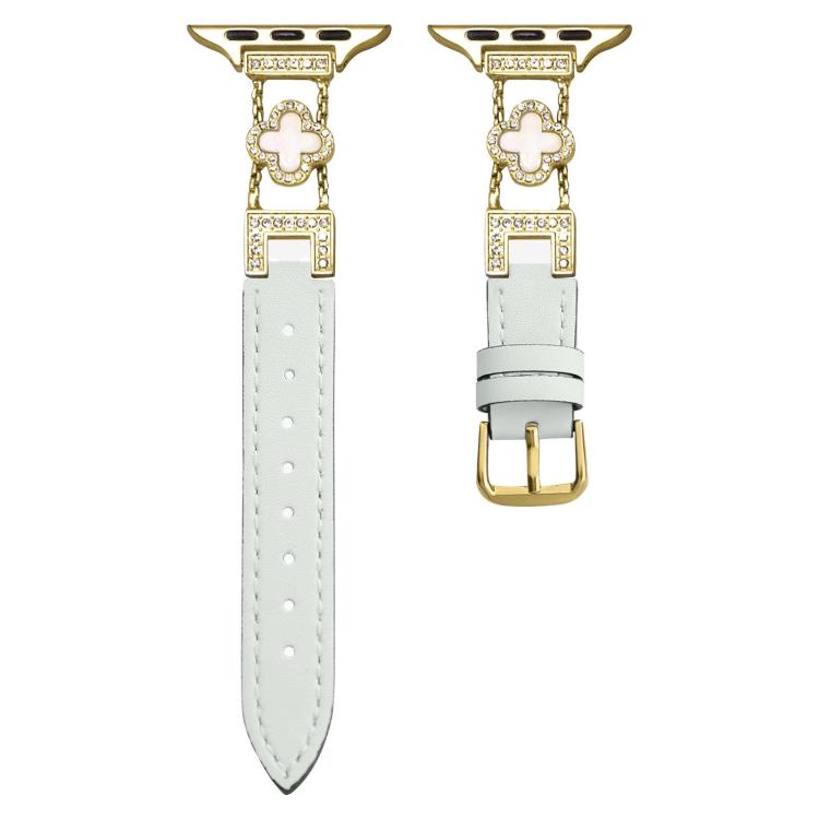 xDfind Four-leaf Clover Metal Hybrid Leather Watch Band, For Apple Watch 38 / 40 / 41 / S10 42mm