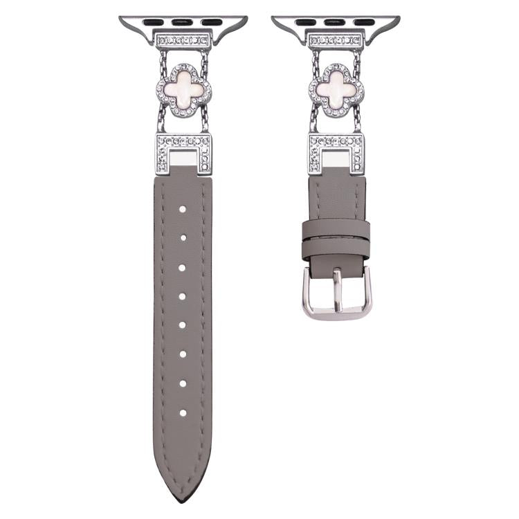 xDfind Four-leaf Clover Metal Hybrid Leather Watch Band, For Apple Watch 38 / 40 / 41 / S10 42mm