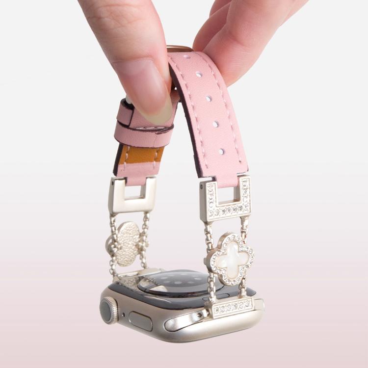 xDfind Four-leaf Clover Metal Hybrid Leather Watch Band, For Apple Watch 38 / 40 / 41 / S10 42mm