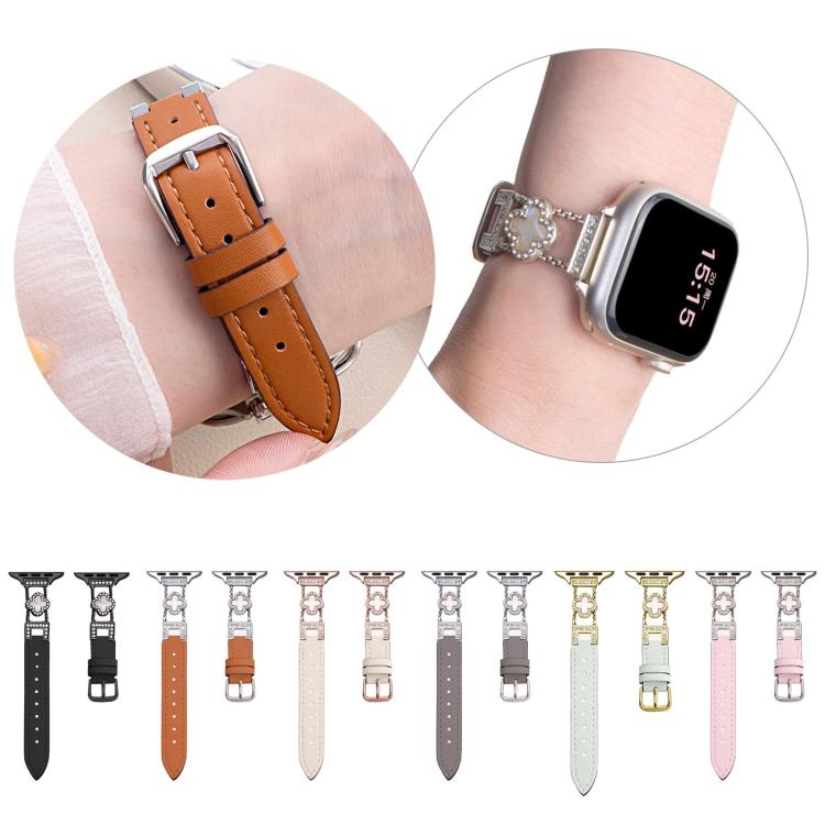xDfind Four-leaf Clover Metal Hybrid Leather Watch Band, For Apple Watch 42 / 44 / 45 / 46 / 49mm