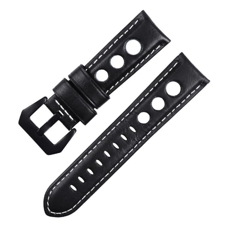 xDfind Three-hole Breathable Genuine Leather Watch Band, 22mm
