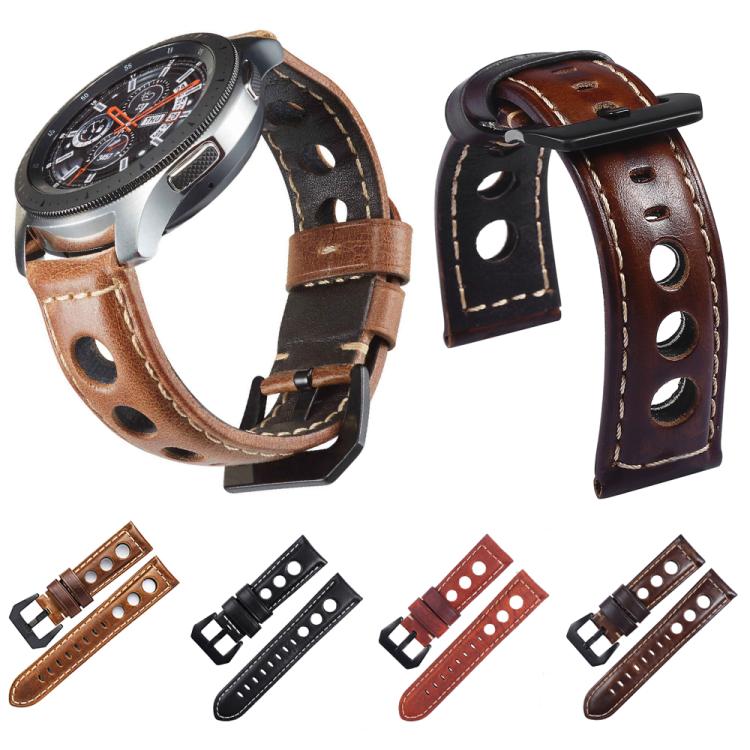 xDfind Three-hole Breathable Genuine Leather Watch Band, 24mm