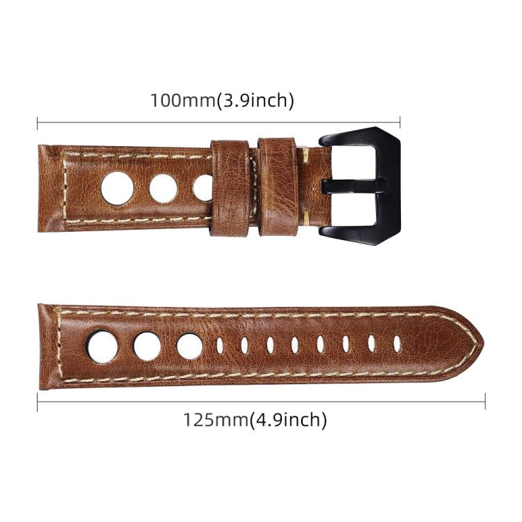 xDfind Three-hole Breathable Genuine Leather Watch Band, 24mm