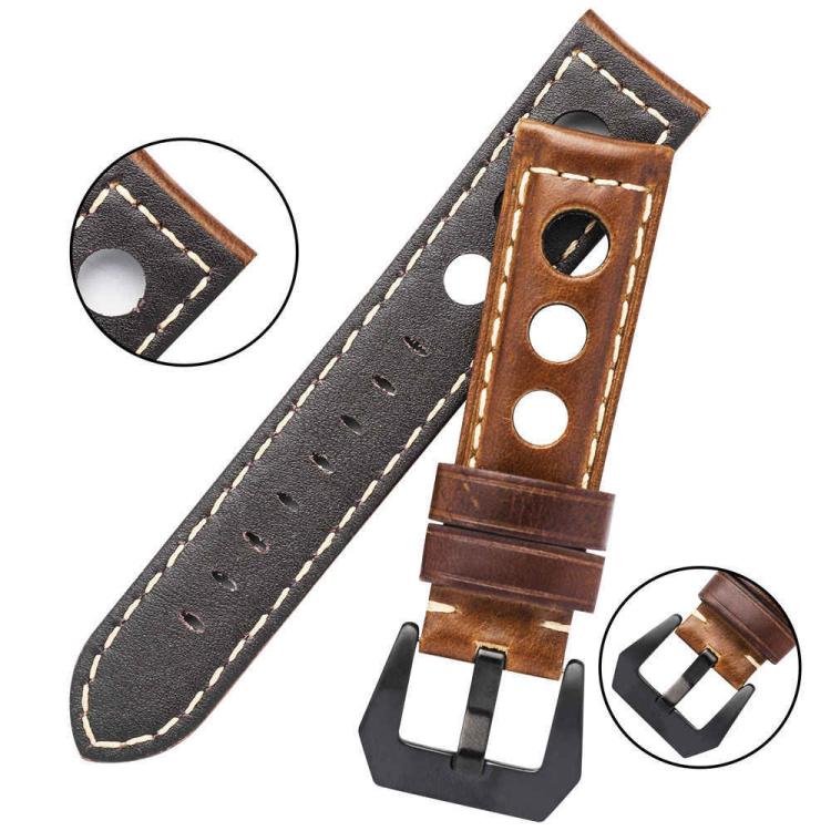xDfind Three-hole Breathable Genuine Leather Watch Band, 24mm