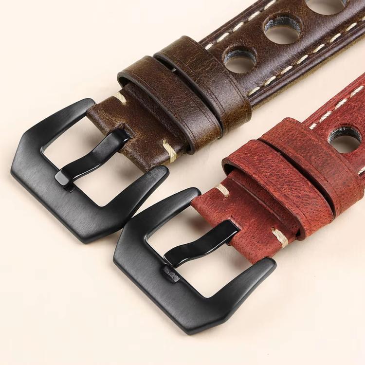 xDfind Three-hole Breathable Genuine Leather Watch Band, 24mm