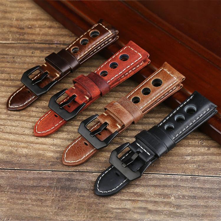 xDfind Three-hole Breathable Genuine Leather Watch Band, 22mm