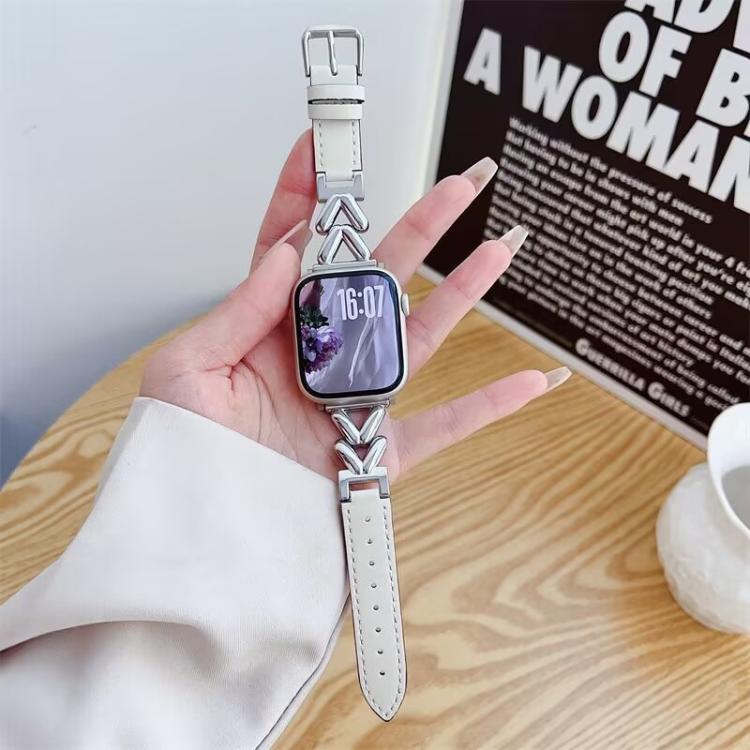 xDfind V-shaped Metal Hybrid Leather Watch Band