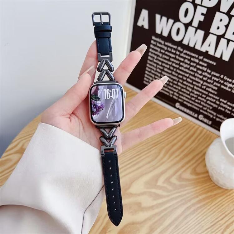 xDfind V-shaped Metal Hybrid Leather Watch Band