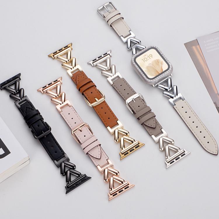 xDfind V-shaped Metal Hybrid Leather Watch Band, For Apple Watch 42 / 44 / 45 / 46 / 49mm