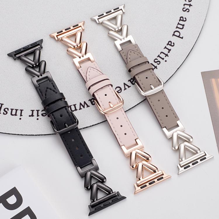 xDfind V-shaped Metal Hybrid Leather Watch Band, For Apple Watch 42 / 44 / 45 / 46 / 49mm