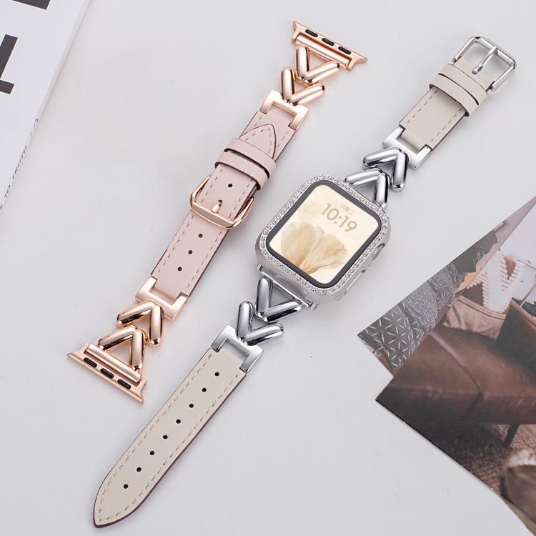 xDfind V-shaped Metal Hybrid Leather Watch Band, For Apple Watch 42 / 44 / 45 / 46 / 49mm