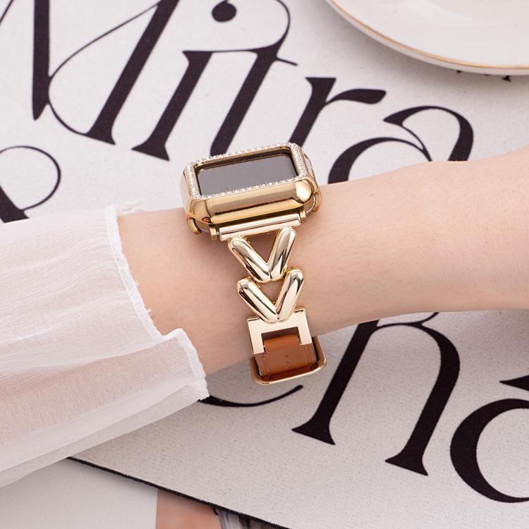 xDfind V-shaped Metal Hybrid Leather Watch Band