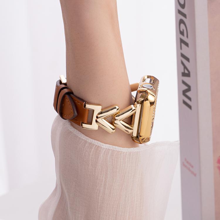 xDfind V-shaped Metal Hybrid Leather Watch Band, For Apple Watch 42 / 44 / 45 / 46 / 49mm