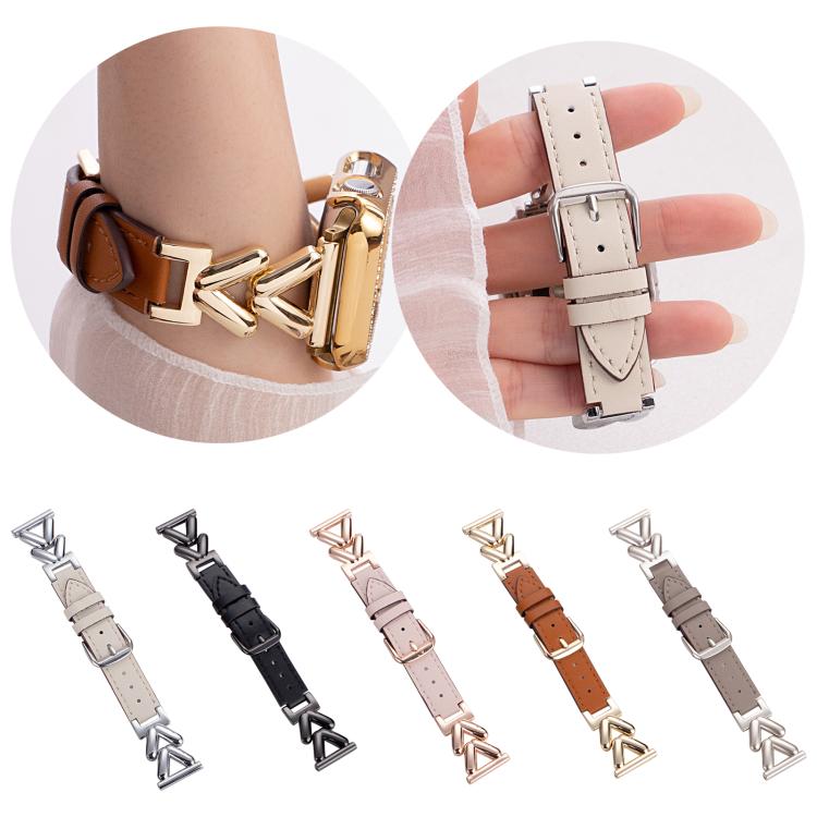 xDfind V-shaped Metal Hybrid Leather Watch Band, 22mm