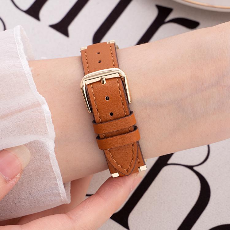 xDfind V-shaped Metal Hybrid Leather Watch Band, 22mm