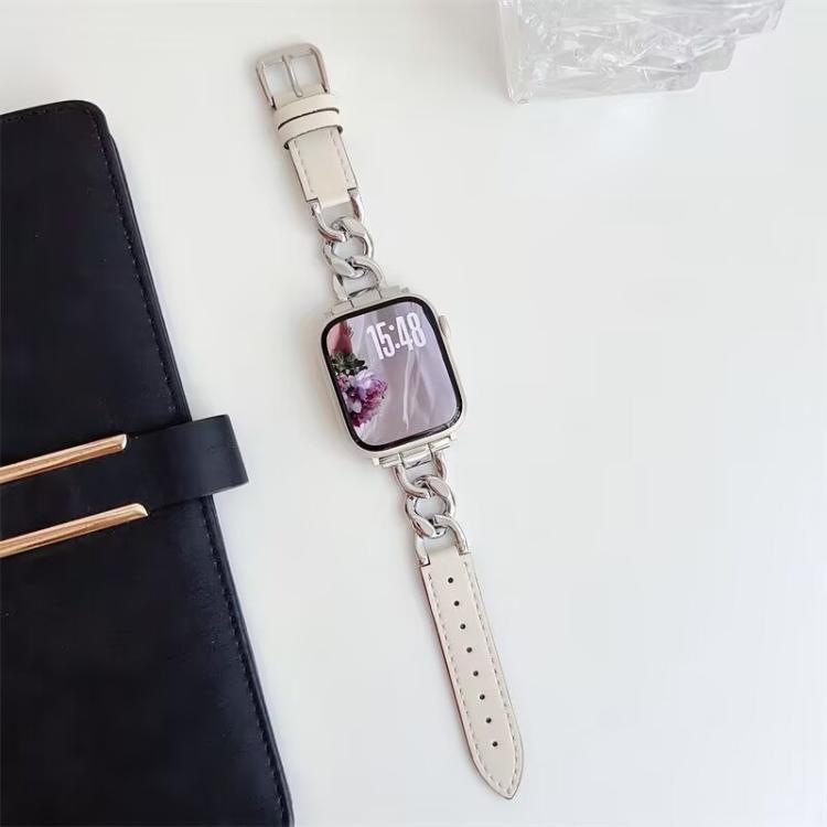 xDfind Denim Chain Metal Hybrid Leather Watch Band, For Apple Watch 42 / 44 / 45 / 46 / 49mm