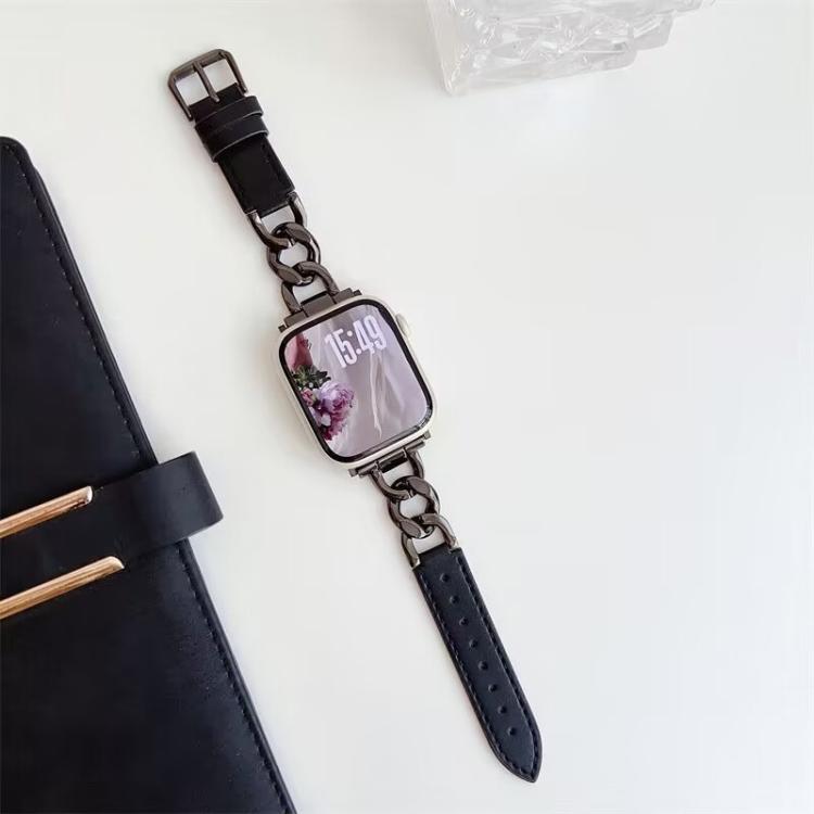 xDfind Denim Chain Metal Hybrid Leather Watch Band, For Apple Watch 42 / 44 / 45 / 46 / 49mm