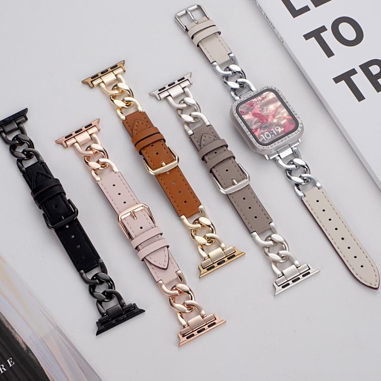 xDfind Denim Chain Metal Hybrid Leather Watch Band, For Apple Watch 42 / 44 / 45 / 46 / 49mm
