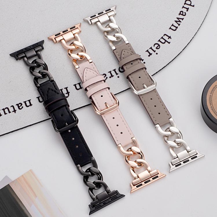 xDfind Denim Chain Metal Hybrid Leather Watch Band, For Apple Watch 42 / 44 / 45 / 46 / 49mm