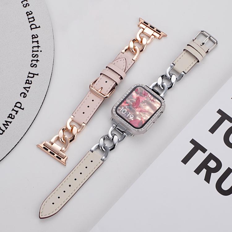 xDfind Denim Chain Metal Hybrid Leather Watch Band, For Apple Watch 42 / 44 / 45 / 46 / 49mm