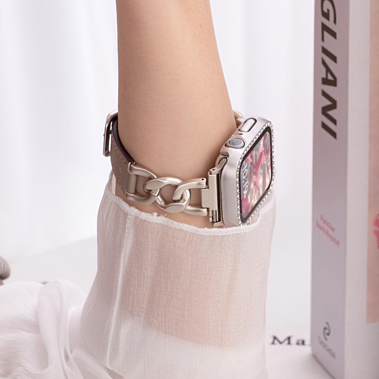 xDfind Denim Chain Metal Hybrid Leather Watch Band, For Apple Watch 42 / 44 / 45 / 46 / 49mm