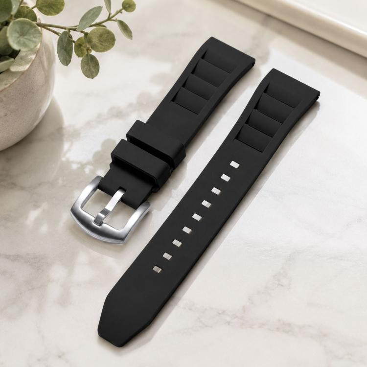 xDfind Silver Buckle Quick Release Silicone Watch Band, 20mm