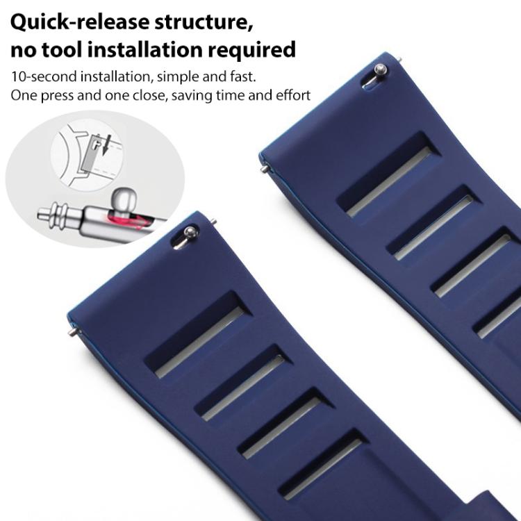 xDfind Silver Buckle Quick Release Silicone Watch Band, 22mm