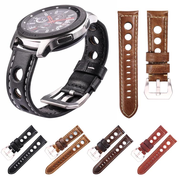 xDfind Silver Buckle Three-hole Breathable Genuine Leather Watch Band, 24mm